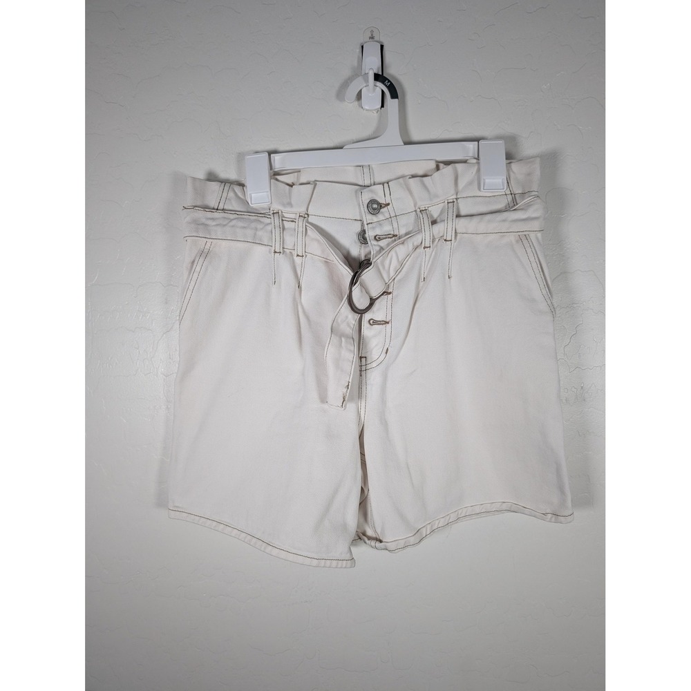Free People Shorts Womens 2 Ivory Paperbag High Rise Belted Button Fly Cotton‎